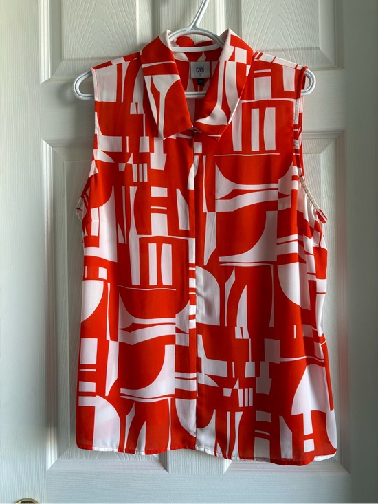 CAbi Tops - CAbi Red and White Geometric Sleeveless Blouse